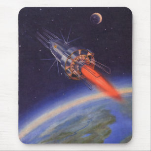 Mousepad Ficção científica Rocket do vintage no espaço