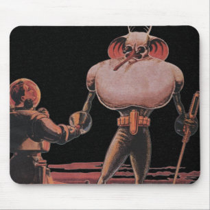 Mousepad Ficção Científica Vintage Astronauta Apertar Mão A