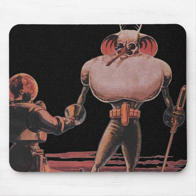 Mousepad Ficção Científica Vintage Astronauta Apertar Mão A (Frente)