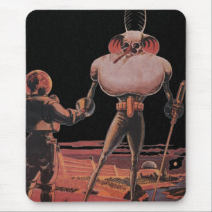 Mousepad Ficção Científica Vintage Astronauta Apertar Mão A