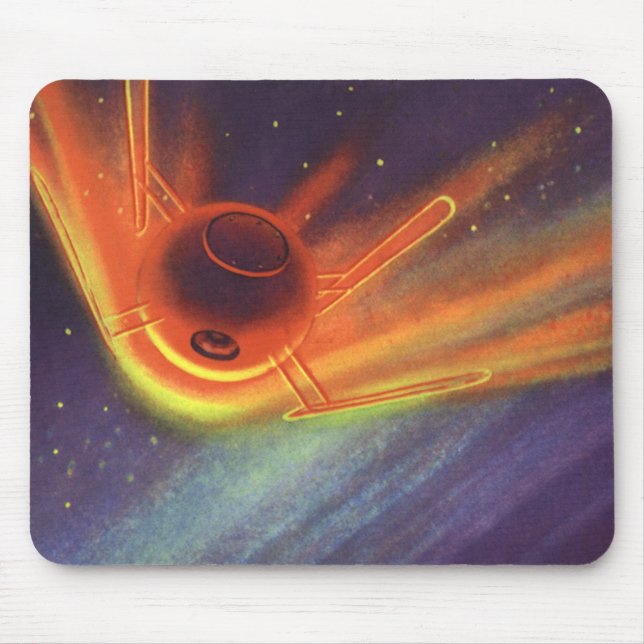 Mousepad Ficção científica vintage, foguete brilhante no es (Frente)