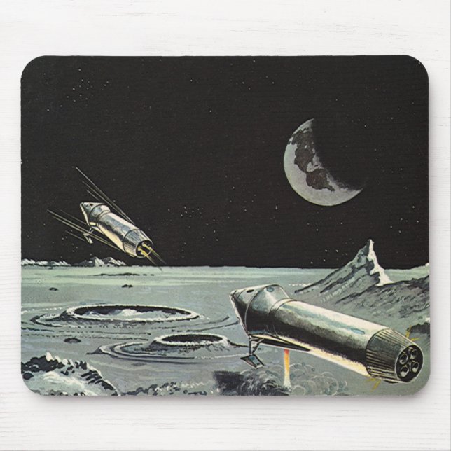 Mousepad Ficção científica vintage, foguetes lua planetas (Frente)