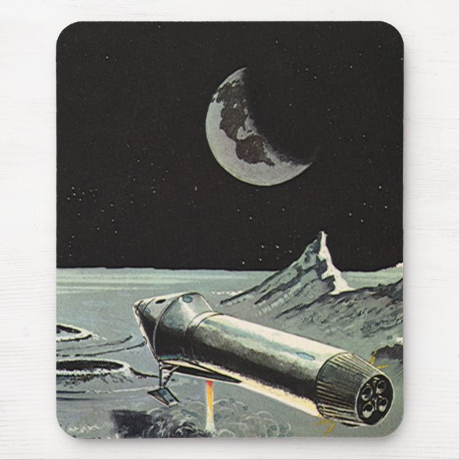 Mousepad Ficção científica vintage, foguetes lua planetas (Frente)