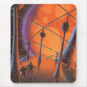 Mousepad Ficção Científica Vintage, Sol Laranja e Alienígen