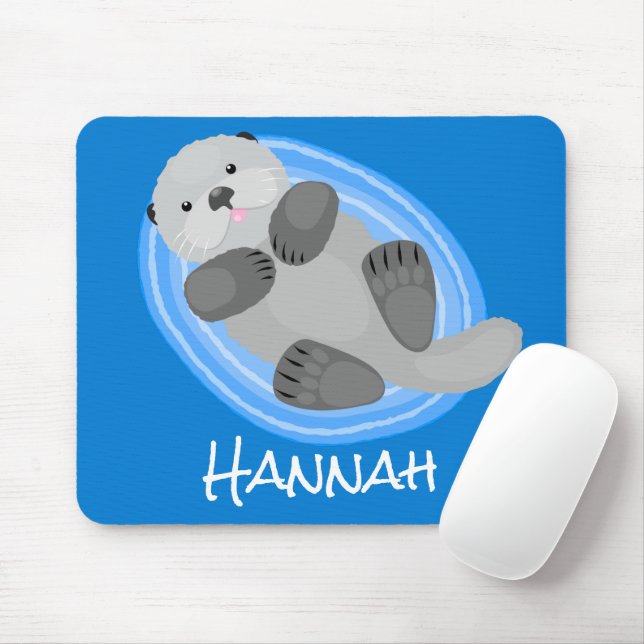 Mousepad Figura de desenho animado azul-lontra do mar feliz (Com mouse)