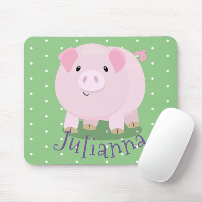 Mousepad Figura de desenho animado de porco, cor-de-rosa-br (Com mouse)