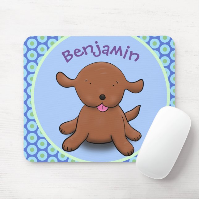 Mousepad Figura de desenho azul de cachorro feliz e bonito (Com mouse)