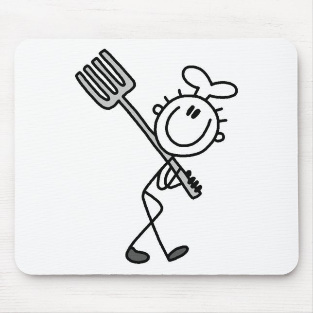 Mousepad Figura de palito de chef com garfo (Frente)