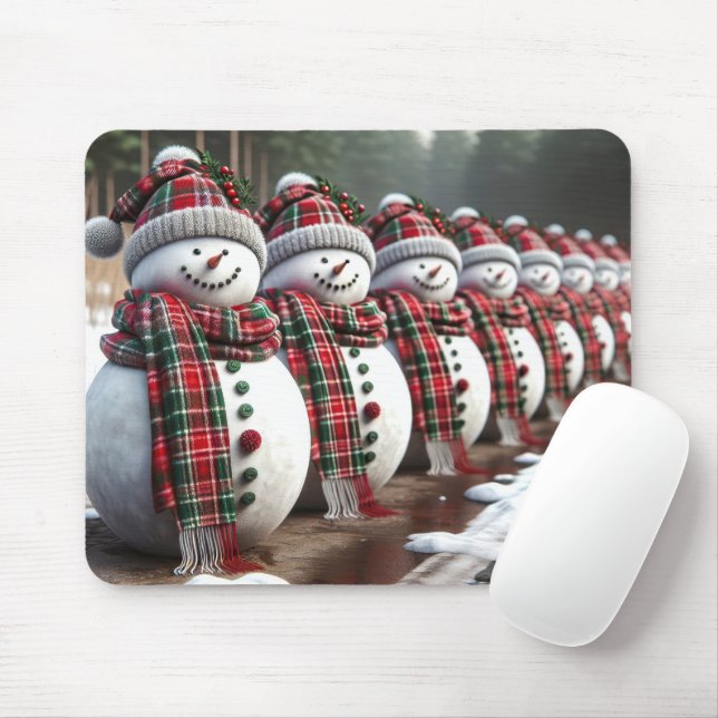 Mousepad Fila de Neve Vestindo Xadrezes de Tartan (Com mouse)