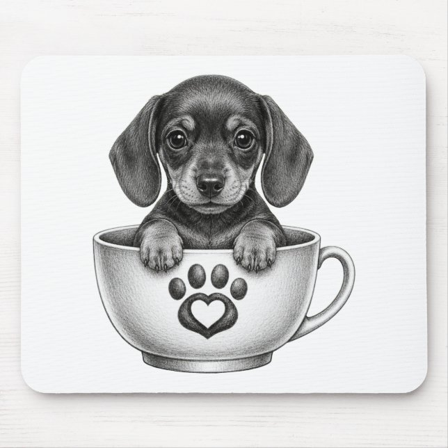 Mousepad Filhote Dachshund Xícara de Chá (Frente)
