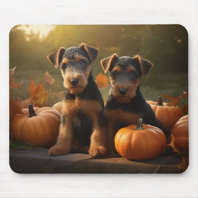 Mousepad Filhote de Airedale Outono Delícia Abóbora (Frente)