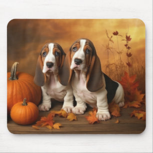 Mousepad Filhote de Basset Hound Delícia de Outono Abóbora