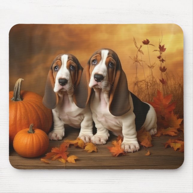 Mousepad Filhote de Basset Hound Delícia de Outono Abóbora  (Frente)