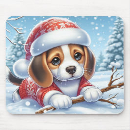 Mousepad Filhote de Beagle com Roupa de Natal Aproveitando