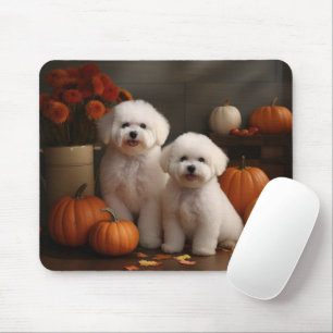 Mousepad Filhote de Bichon Frise Delícia de Outono Abóbora