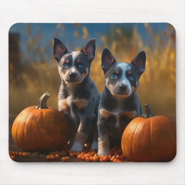 Mousepad Filhote de Blue Heeler Delícia de Outono Abóbora (Frente)