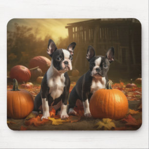 Mousepad Filhote de Boston Terrier Outono Delícia Abóbora