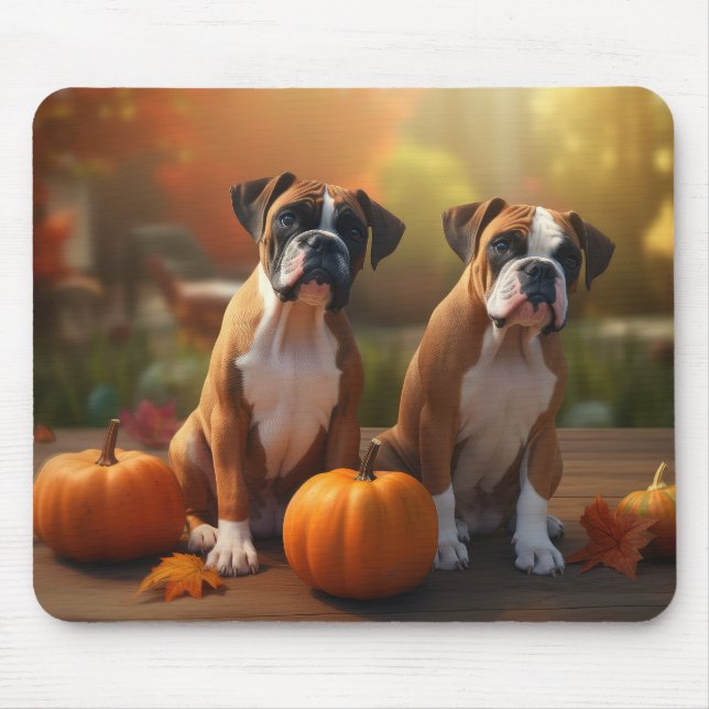 Mousepad Filhote de Boxer Outono Delícia Abóbora (Frente)