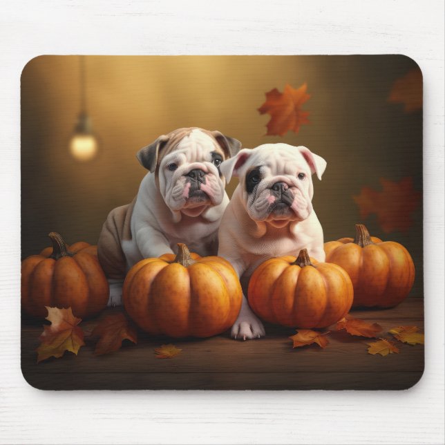 Mousepad Filhote de Bulldog Delícia de Outono Abóbora  (Frente)