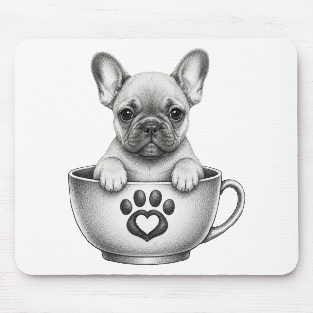 Mousepad Filhote de Bulldogue Francês Xícara de Chá (Frente)