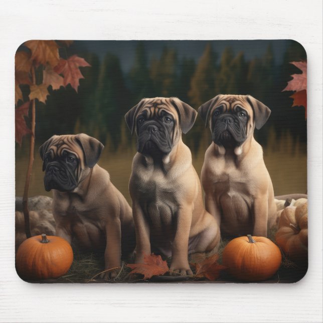 Mousepad Filhote de Bullmastiff Delícia de Outono Abóbora (Frente)