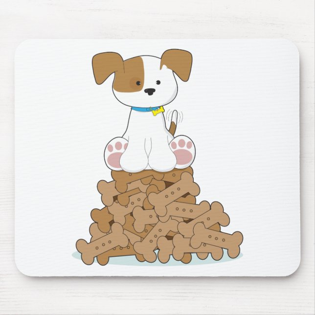 Mousepad Filhote de cachorro bonito e ossos (Frente)