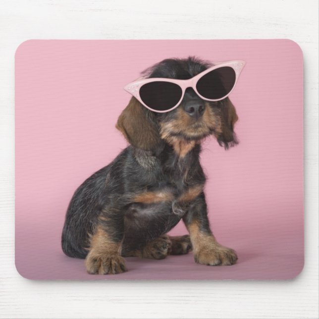 Mousepad Filhote de cachorro do Dachshund que veste óculos (Frente)