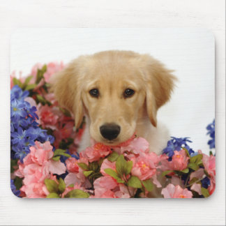 Mousepad Filhote de cachorro e flores do golden retriever