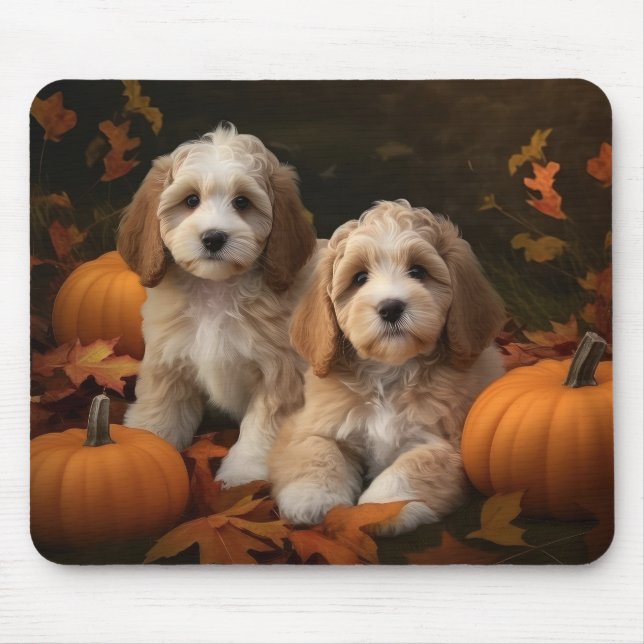 Mousepad Filhote de Cockapoo Delícia de Outono Abóbora  (Frente)