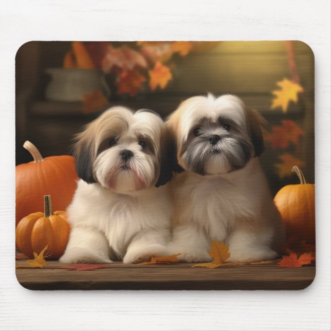 Mousepad Filhote de Lhasa Apso Delícia de Outono Abóbora (Frente)