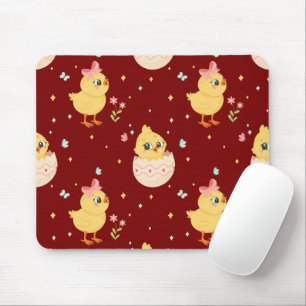 Mousepad Filhote de Páscoa Fofo com Laço Rosa Padrão Sem Co