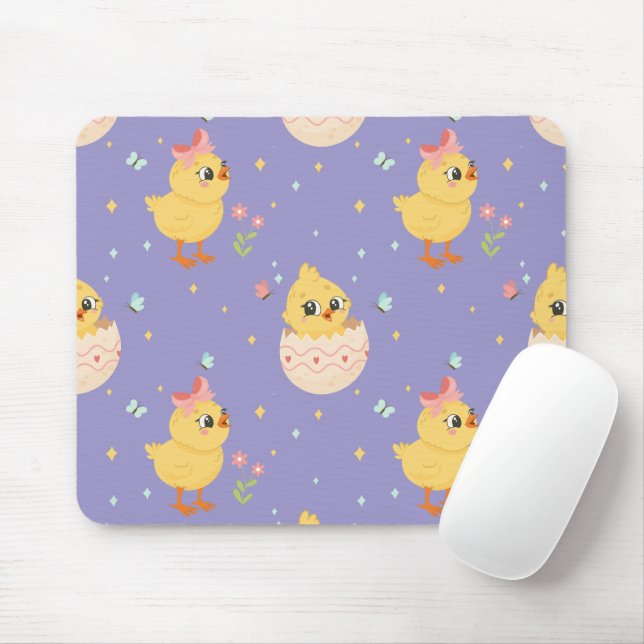 Mousepad Filhote de Páscoa Fofo com Padrão Sem Costura de L (Com mouse)