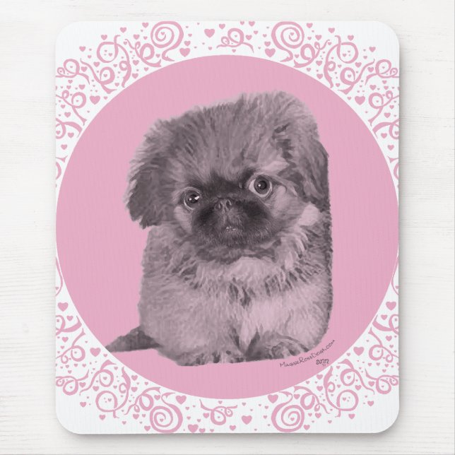 Mousepad Filhote de Pequinês em Rosa (Frente)