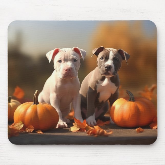 Mousepad Filhote de Pitbull Delícia de Outono Abóbora (Frente)