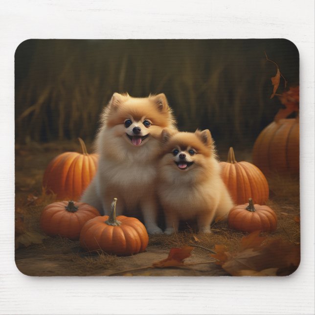 Mousepad Filhote de Pomerânia Delícia de Outono Abóbora (Frente)