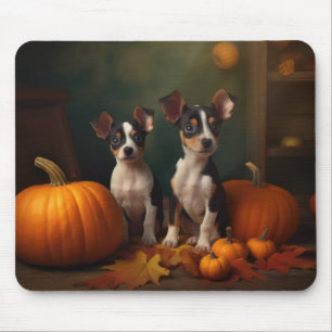 Mousepad Filhote de Rat Terrier Delícia de Outono Abóbora
