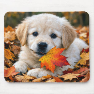 Mousepad Filhote de Retriever Dourado com Folha de Outono