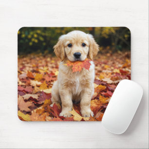 Mousepad Filhote de Retriever Dourado em Folhas de Outono