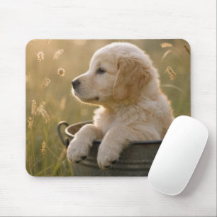 Mousepad Filhote de Retriever Dourado em um Balde de Metal