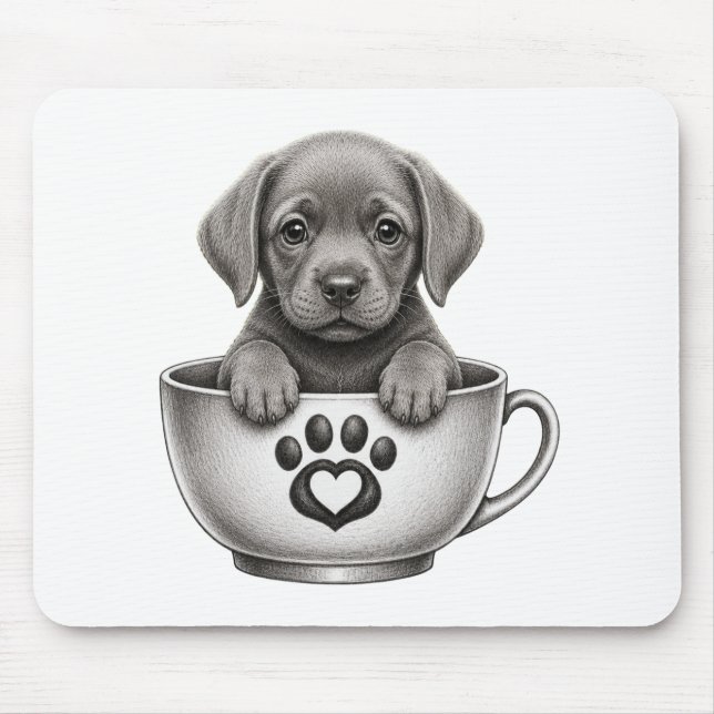 Mousepad Filhote de Retriever Labrador Prata de Xícara de C (Frente)