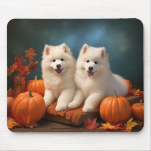 Mousepad Filhote de Samoyed Delícia de Outono Abóbora