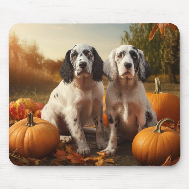 Mousepad Filhote de Setter Inglês Delícia de Outono Abóbora (Frente)
