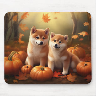 Mousepad Filhote de Shiba Inu Delícia de Outono Abóbora
