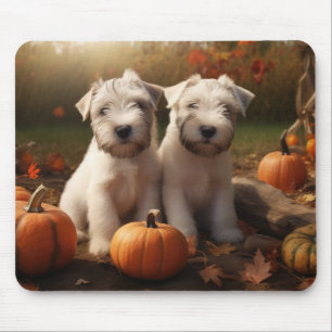 Mousepad Filhote de Terrier Louro Delícia de Outono Abóbora