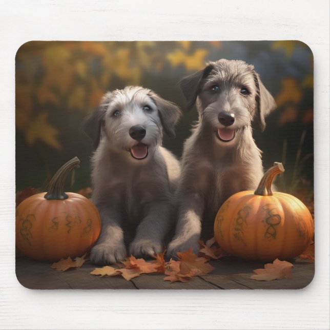 Mousepad Filhote de Wolfhound Delícia de Outono Abóbora (Frente)