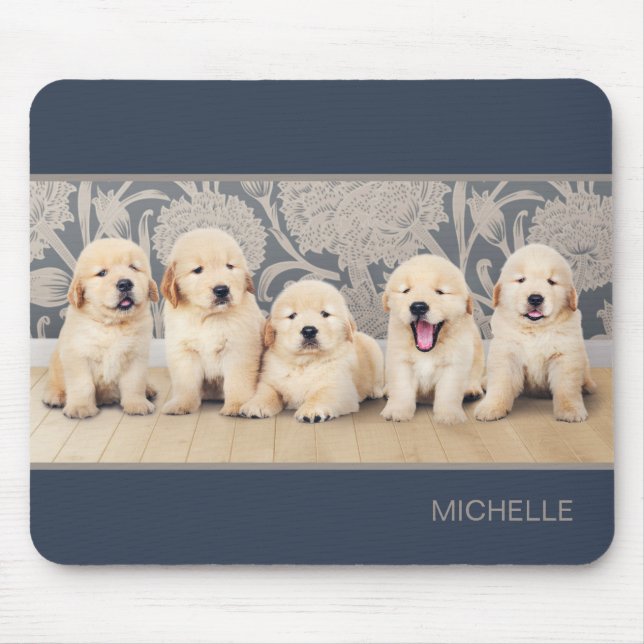 Mousepad Filhotes de Retriever Dourado Personalizados Nome (Frente)