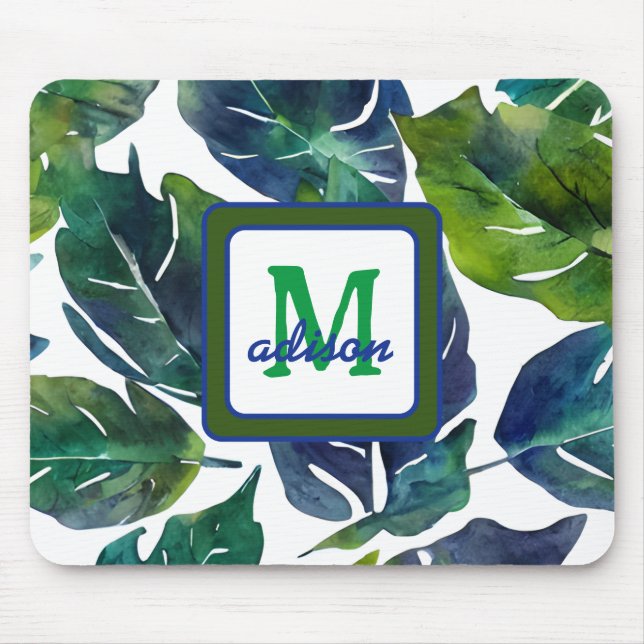 Mousepad Filodendron, filosofado, verde e azul (Frente)