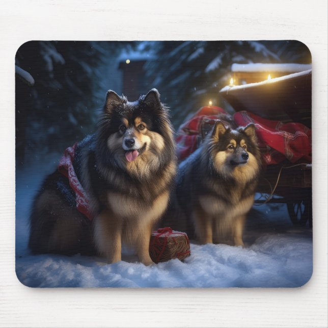 Mousepad Finnish Lapphund Neve Trineo Decoração de Natal  (Frente)