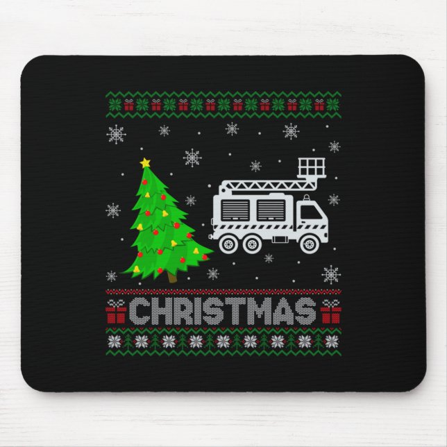 Mousepad Fire Truck Xmas Tree Lighting Ugly Christmas Sweat (Frente)