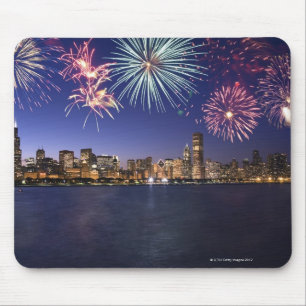 Mousepad Fireworks sobre o skyline 2 de Chicago